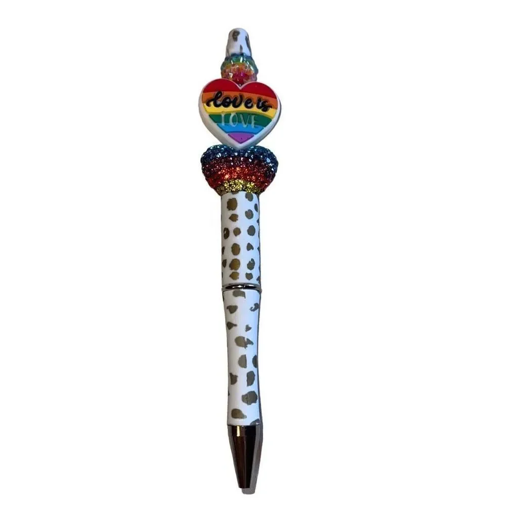 Love is love heart beaded writing pen handmade spots animal print rainbow glitte